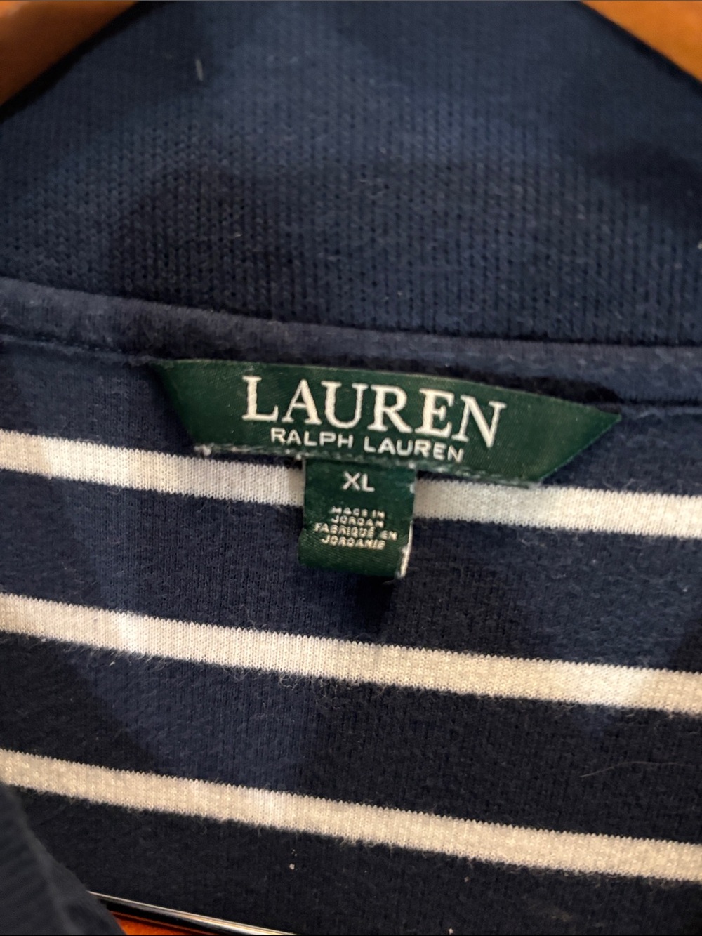 Lauren Ralph Lauren Striped Toggle Collar Knit Sweater Navy White XL 100%Cotton - Picture 2 of 8